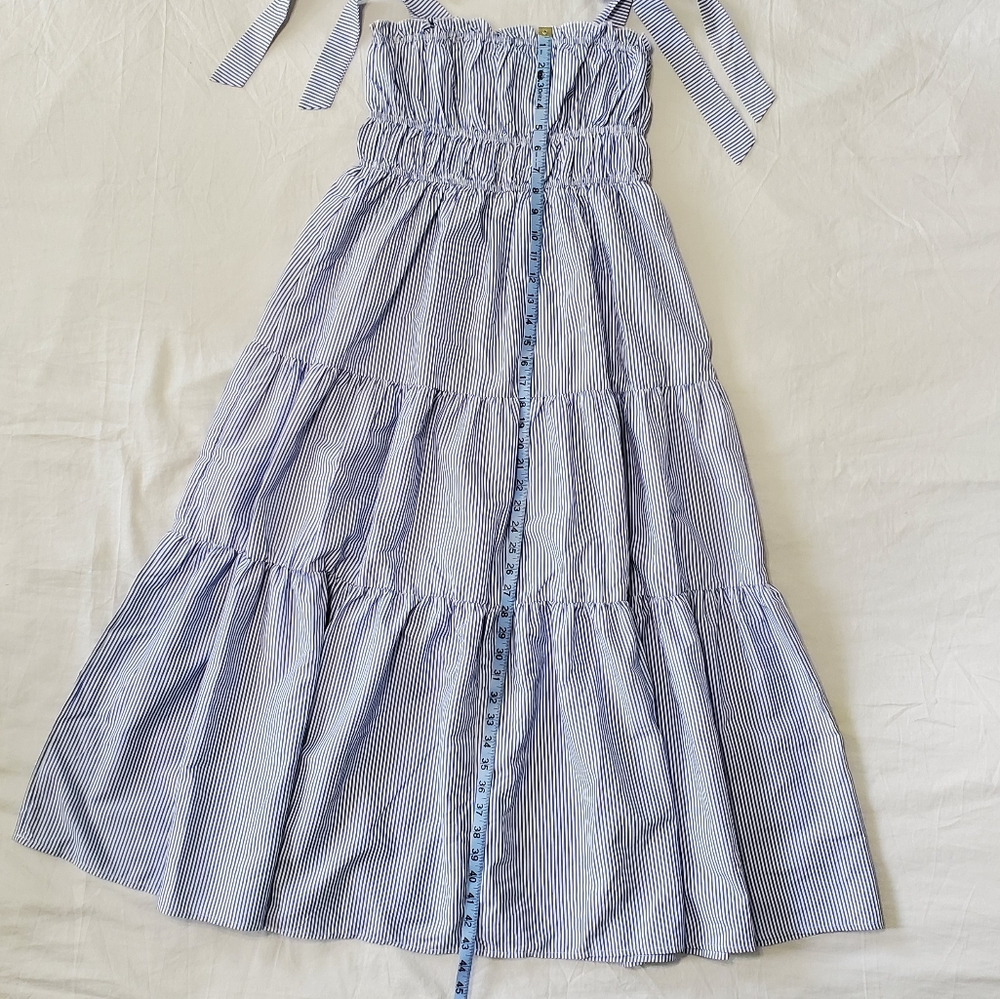 Women's Vine & Love Blue White Striped Maxi Dress Tie Straps Size Medium - Picture 2 of 6